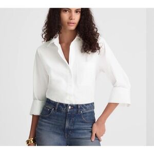 Madewell Women's Easy Y-Neck White Button Up Cotton Shirt Blouse XS New